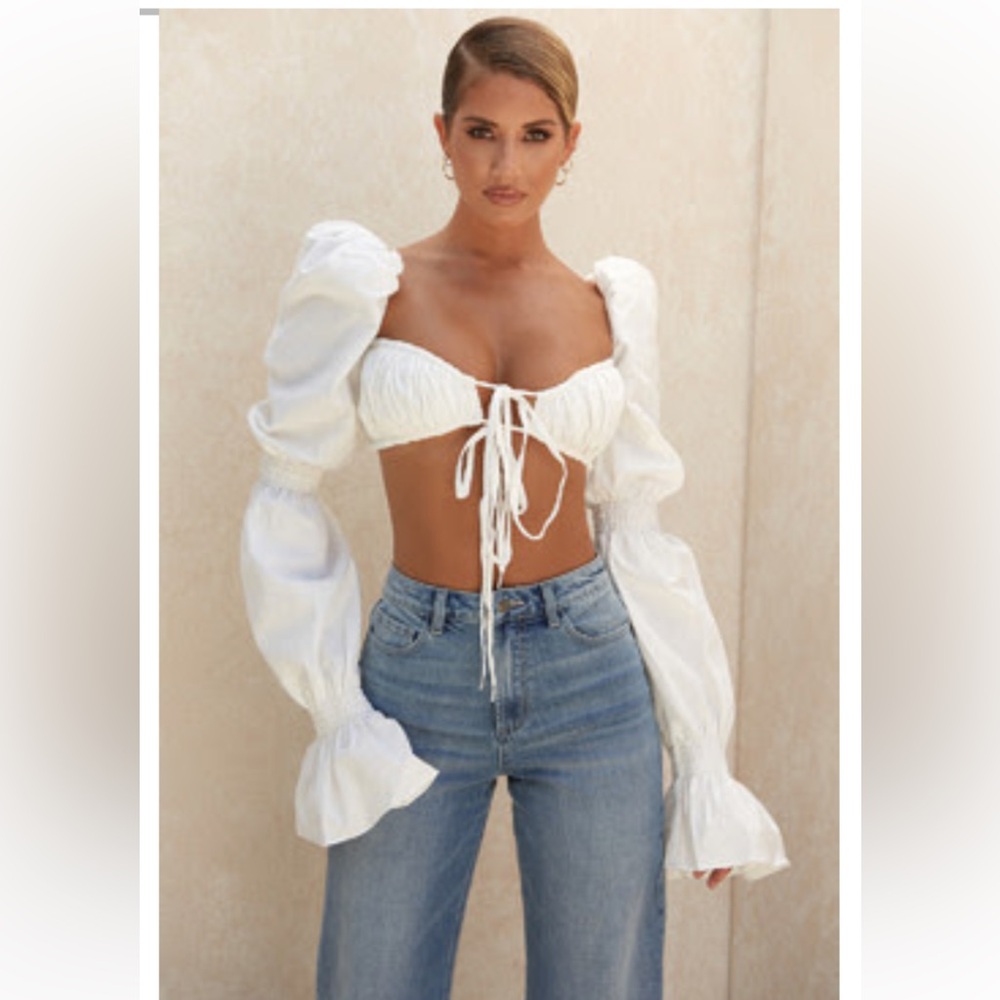 White shirred corset crop top